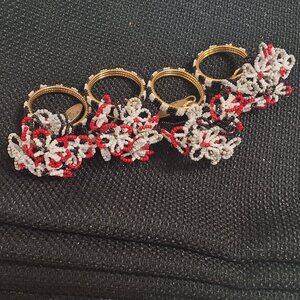 Set of 4 Mackenzie childs beaded flower napkin rings